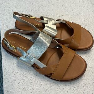 Cole Haan gold and camel brown sandals